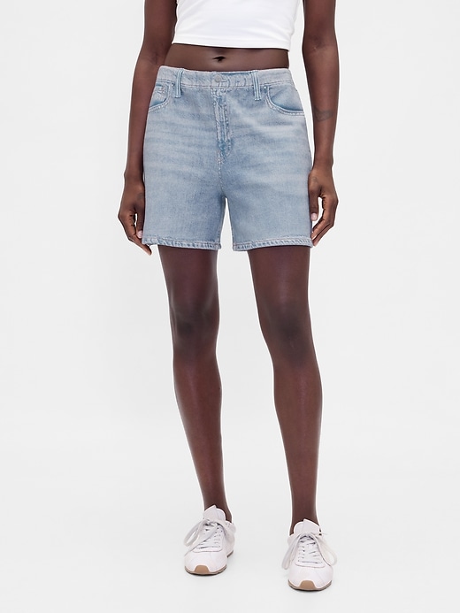 Image number 2 showing, Mid Rise Printed Knit Denim Shorts