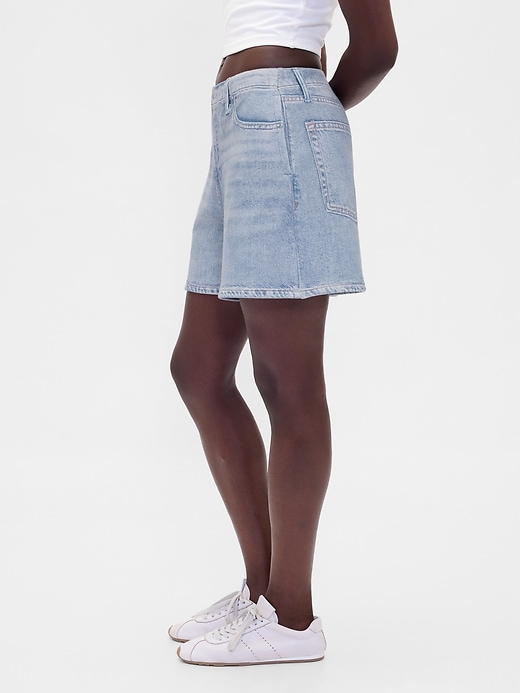 Image number 3 showing, Mid Rise Printed Knit Denim Shorts