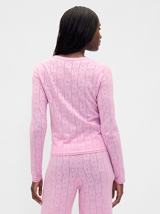 Image number 3 showing, Lightweight CashSoft Pointelle Heart PJ Top