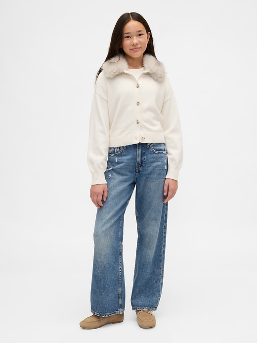 Image number 4 showing, Kids Faux Fur-Collar Cardigan Sweater