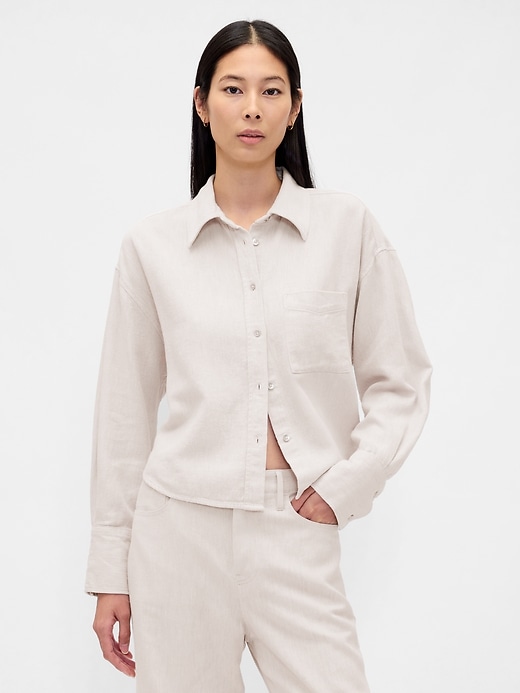 Image number 1 showing, Linen-Cotton Oversized Shirt