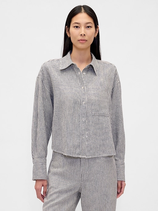 Image number 1 showing, Linen-Cotton Oversized Shirt