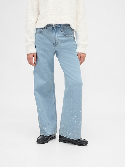 Image number 3 showing, Kids Low Rise Stride Rhinestone Wide-Leg Jeans