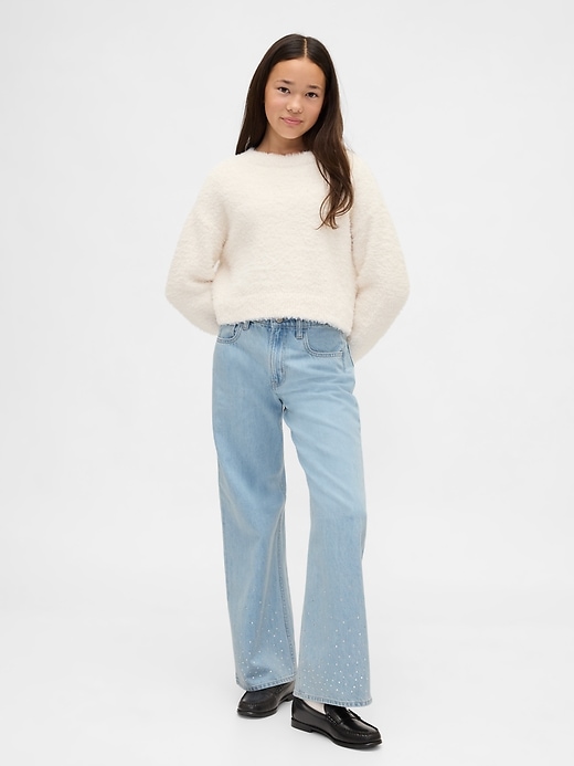 Image number 1 showing, Kids Low Rise Stride Rhinestone Wide-Leg Jeans