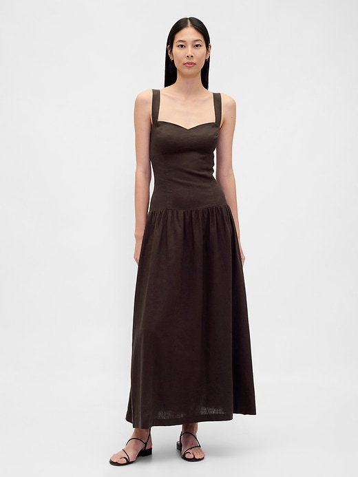 Image number 1 showing, Linen-Blend Drop-Waist Corset Maxi Dress