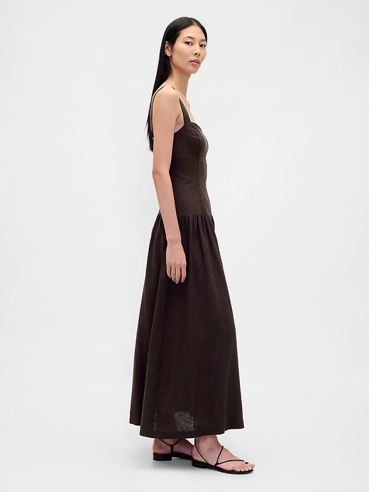 Image number 3 showing, Linen-Blend Drop-Waist Corset Maxi Dress
