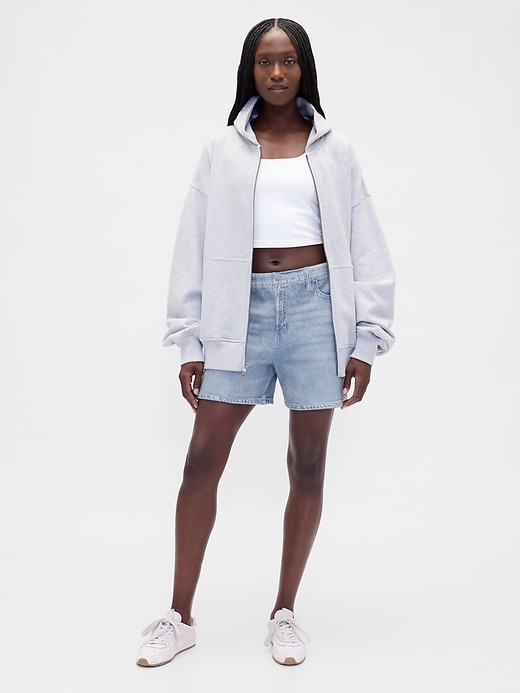 Image number 1 showing, Mid Rise Printed Knit Denim Shorts