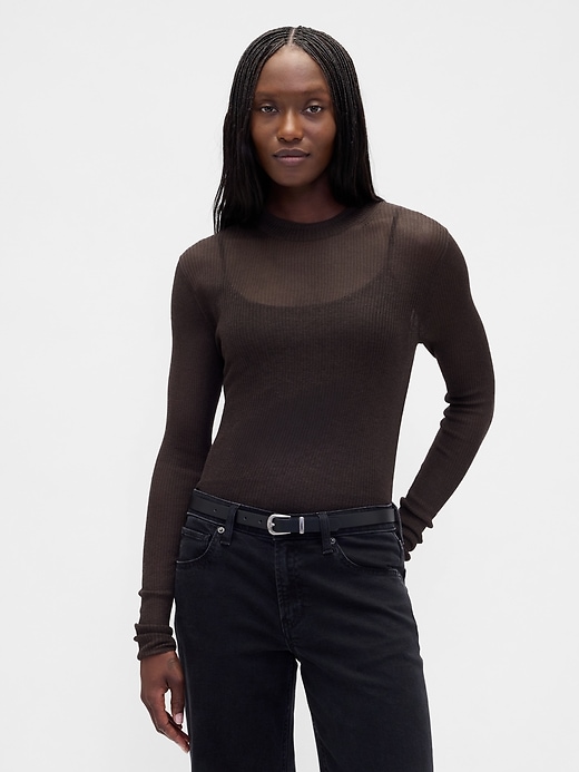 Image number 1 showing, High-Neck Sheer Sweater