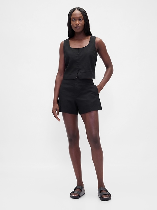Image number 1 showing, 4" Mid Rise Linen-Blend Shorts