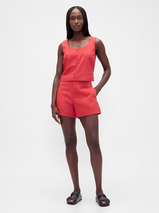 Image number 1 showing, 4" Mid Rise Linen-Blend Shorts