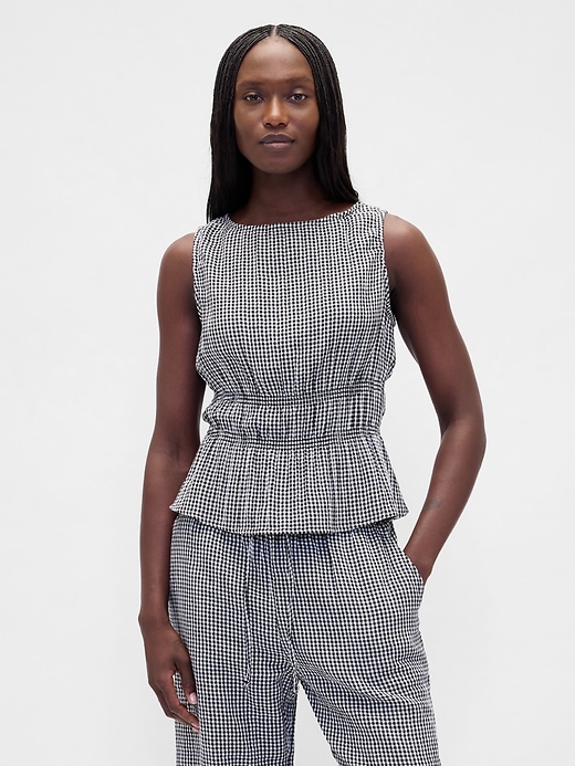 Image number 1 showing, Cotton Gauze Smocked-Waist Peplum Top