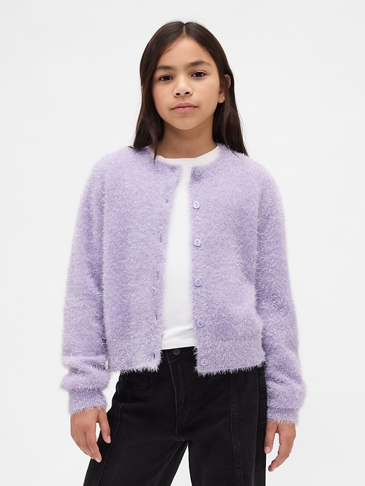 Image number 1 showing, Kids Metallic Eyelash Cardigan Sweater
