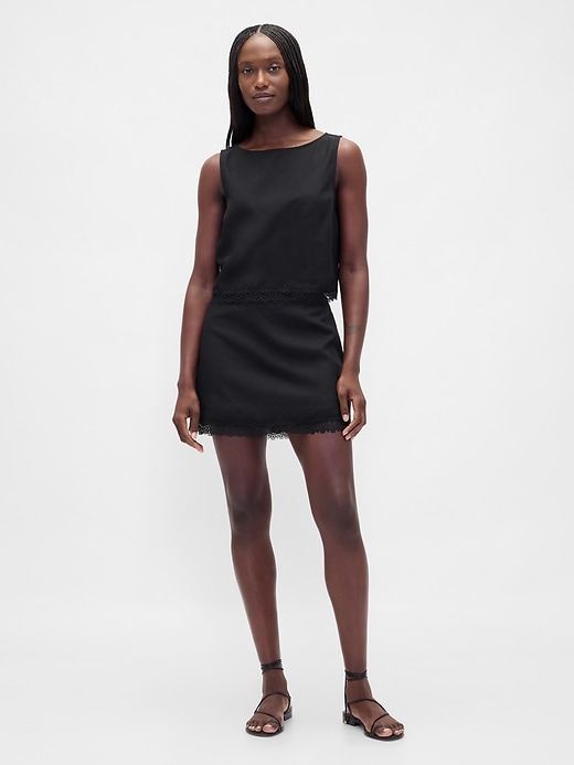 Image number 1 showing, Linen-Blend Lace-Trim Mini Skort