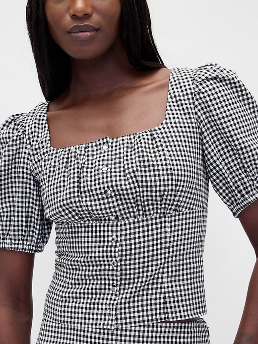 Image number 4 showing, Linen-Blend Puff-Sleeve Crop Corset Top