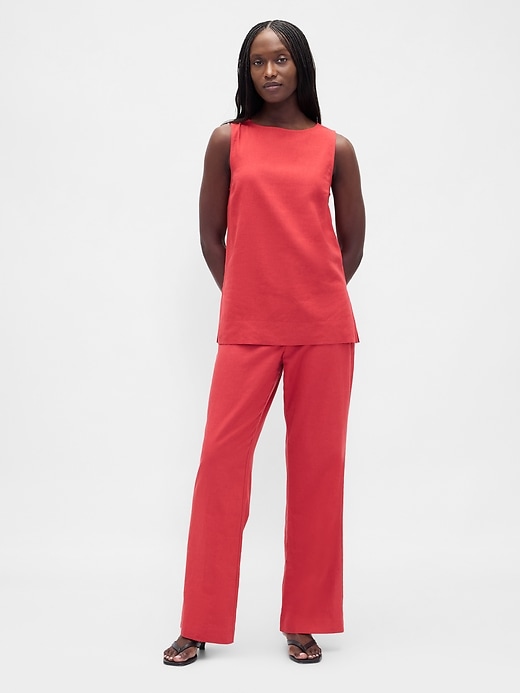 Image number 1 showing, Low Rise Linen-Blend Flare Pants