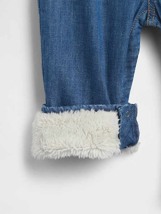 Image number 3 showing, Baby Cozy-Lined Denim Bear Pocket Overalls