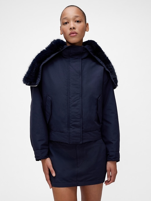 Image number 1 showing, GapStudio Faux Fur-Lined Crop Bomber Jacket