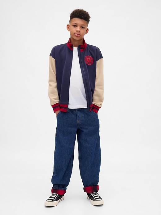 Image number 1 showing, Stranger Things Kids Flannel-Lined Carpenter Baggy Jeans