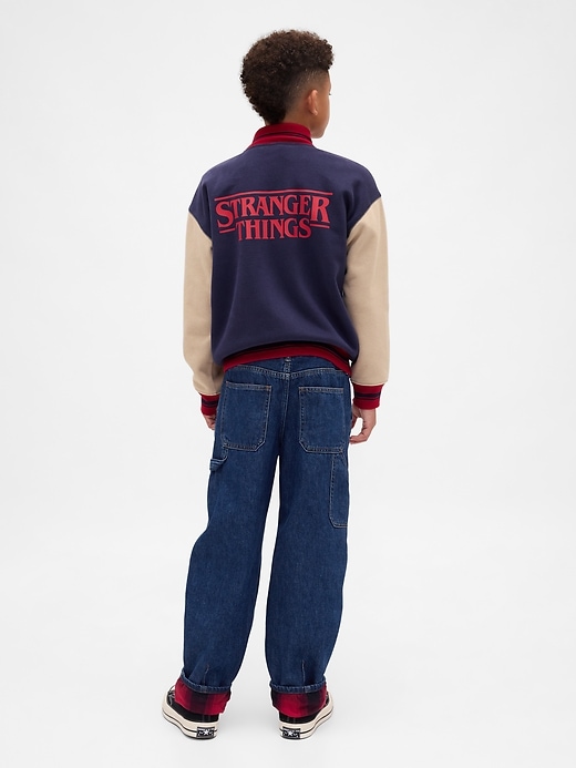 Image number 3 showing, Stranger Things Kids Flannel-Lined Carpenter Baggy Jeans