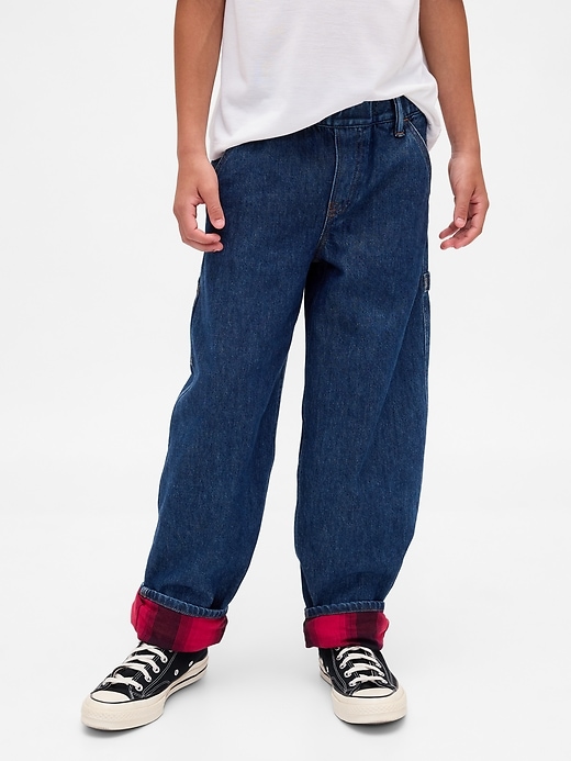Image number 4 showing, Stranger Things Kids Flannel-Lined Carpenter Baggy Jeans