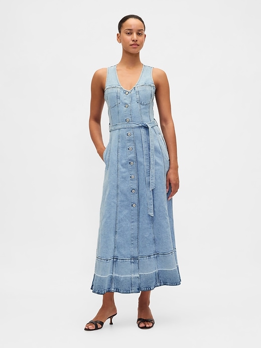 Image number 1 showing, Denim Belted Button-Front Maxi Dress