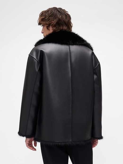 Image number 5 showing, GapStudio Adult Vegan Leather Fur-Lined Coat