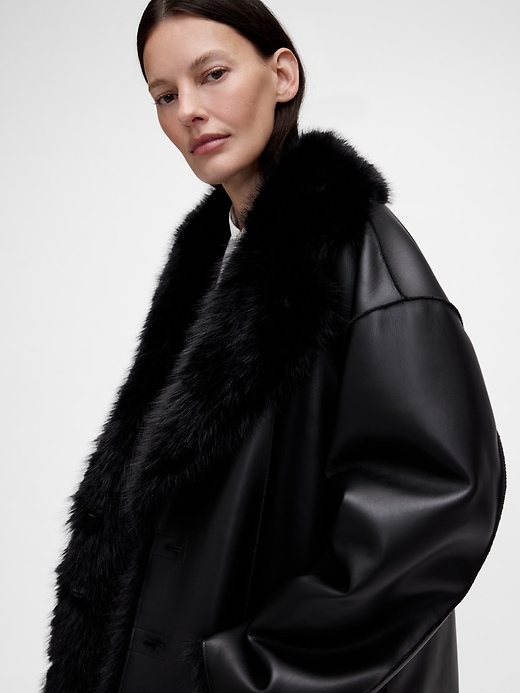 Image number 7 showing, GapStudio Adult Vegan Leather Fur-Lined Coat