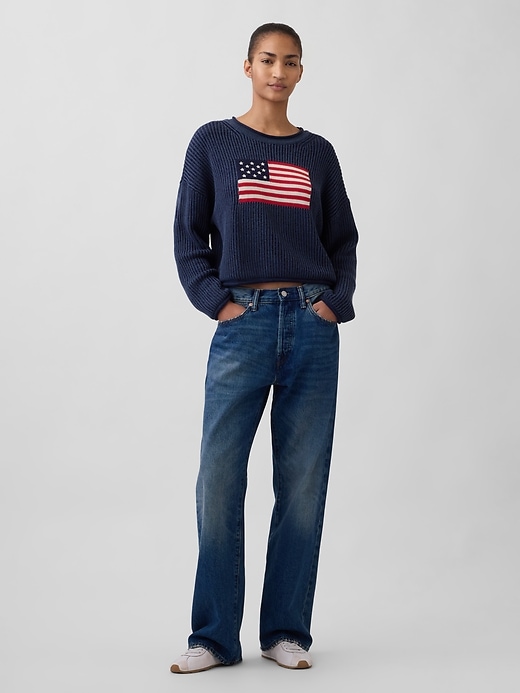 Image number 2 showing, 100% Cotton Oversized Crop Americana Sweater