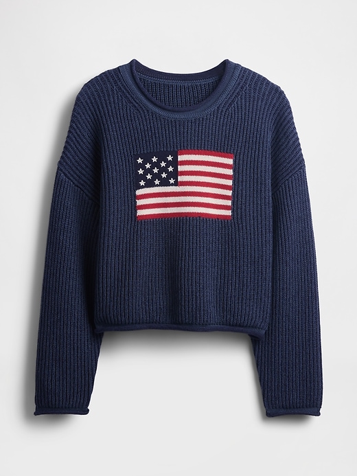 Image number 4 showing, 100% Cotton Oversized Crop Americana Sweater