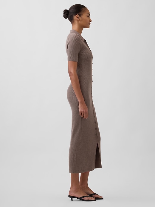 Image number 3 showing, CashSoft Rib Collared Midi Cardigan Dress