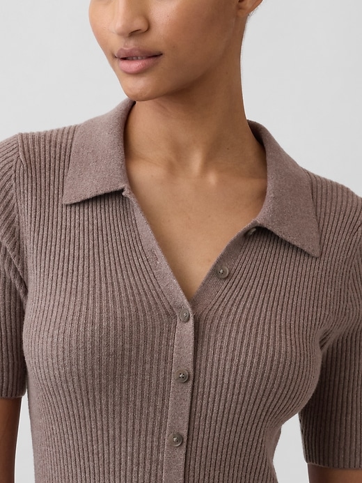 Image number 4 showing, CashSoft Rib Collared Midi Cardigan Dress