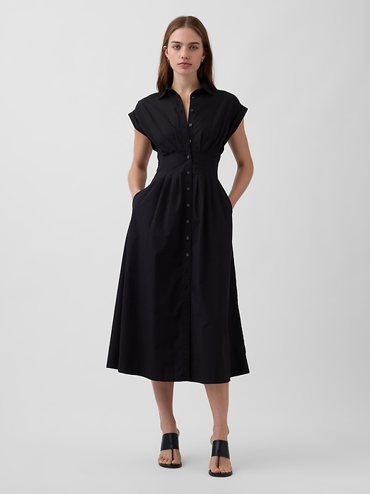 Image number 1 showing, Poplin Cinched Midi Shirtdress