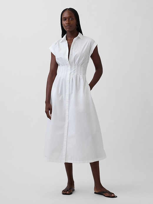Image number 1 showing, Poplin Cinched Midi Shirtdress