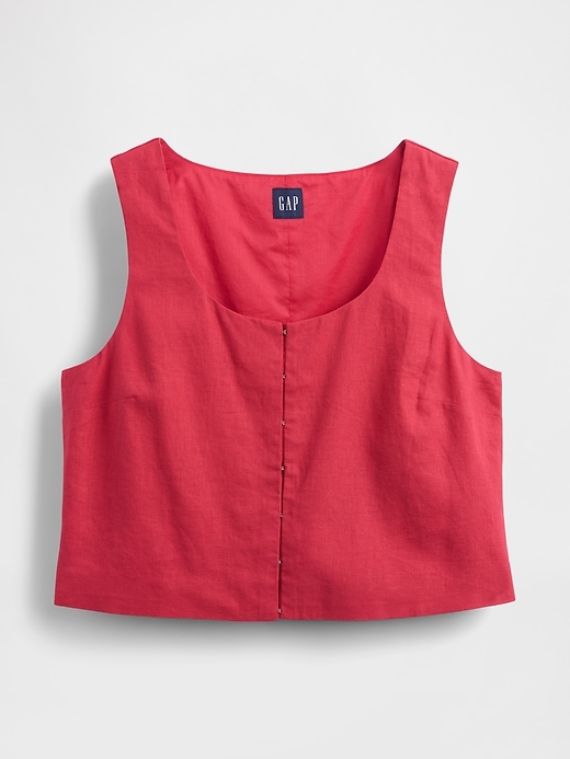 Image number 5 showing, Linen-Blend Hook-Front Crop Shell Top