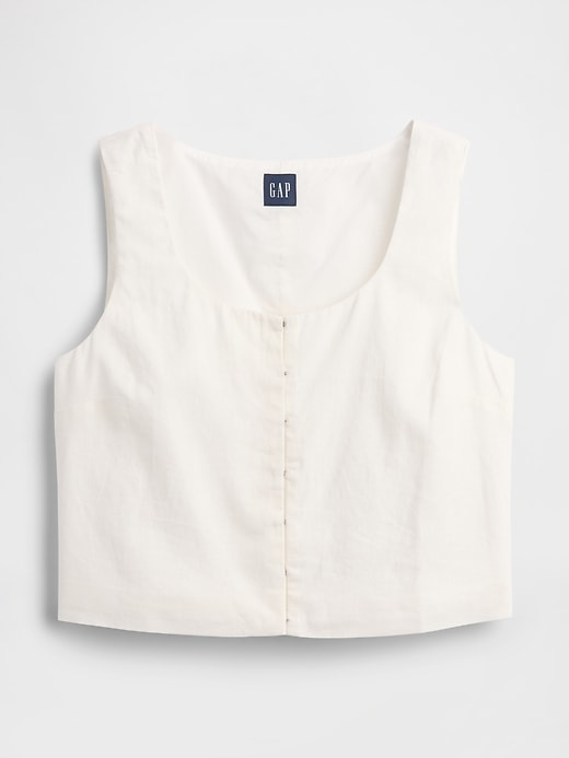 Image number 5 showing, Linen-Blend Hook-Front Crop Shell Top