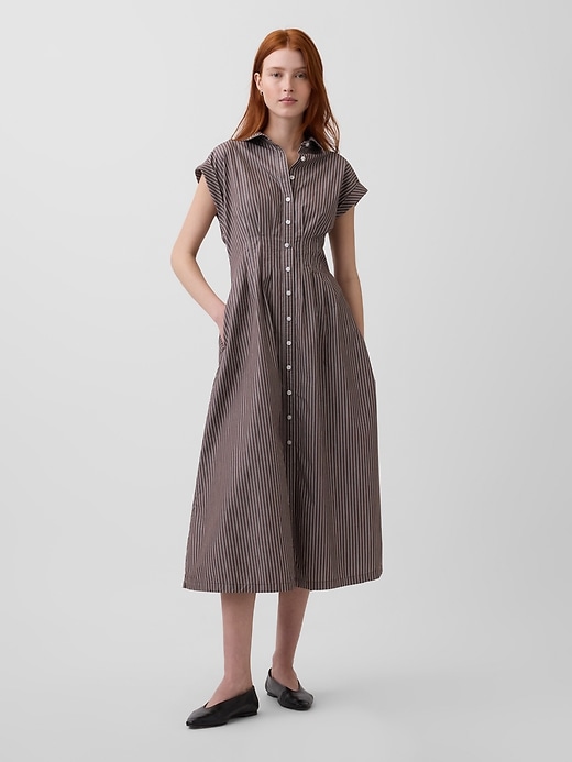 Image number 1 showing, Poplin Cinched Midi Shirtdress