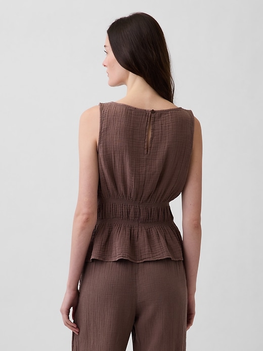 Image number 3 showing, Cotton Gauze Smocked-Waist Peplum Top