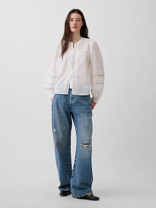 Image number 2 showing, Lace-Trim Pintuck Top