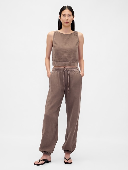 Image number 1 showing, Cotton Gauze Barrel Joggers