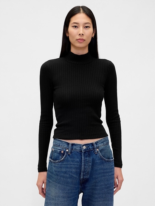 Image number 1 showing, Pointelle Rib Crop Turtleneck