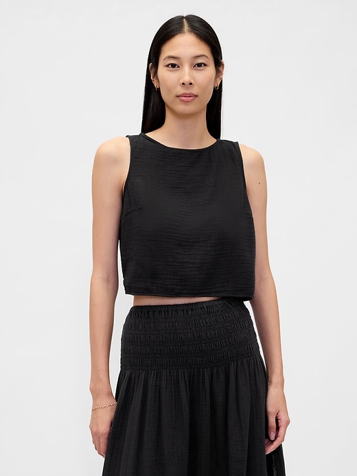 Image number 1 showing, Cotton Gauze Crop Shell Top