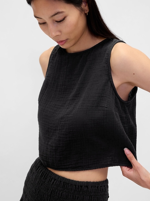 Image number 4 showing, Cotton Gauze Crop Shell Top